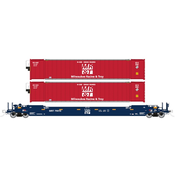 Milwaukee Racine & Troy HO Gunderson 53-foot Well Car with Two Containers - Road Number 79010