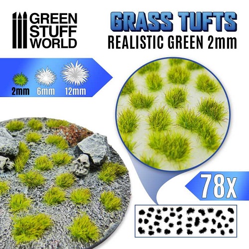 Realistic Green Grass Tufts - 2mm