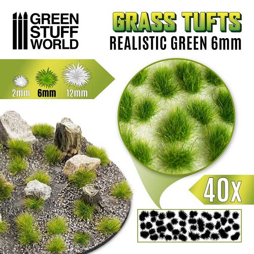 Realistic Green Grass Tufts - 6mm