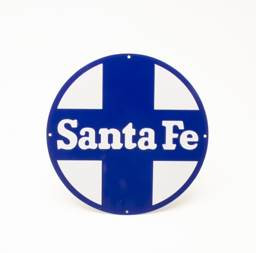 Santa Fe Blue and White Metal Sign